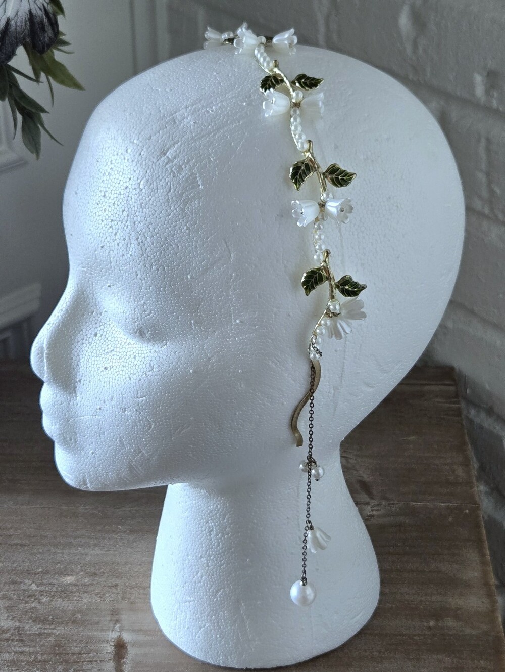 Enamel & Pearl Bead Flower Crown Headband, 7"/S, Party, Fairy, Bridal